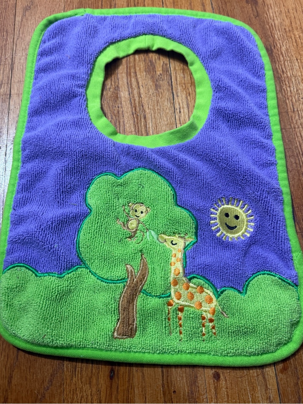 Norwex Kids Bib Jungle Safari Giraffe Monkey Purple Green Absorbent Bib